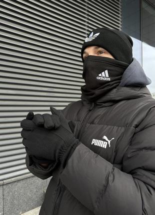 Чоловічий зимовий комплект 3в1 adidas шапка + рукавички + баф до -25 *с чорний адідас (b)4 фото