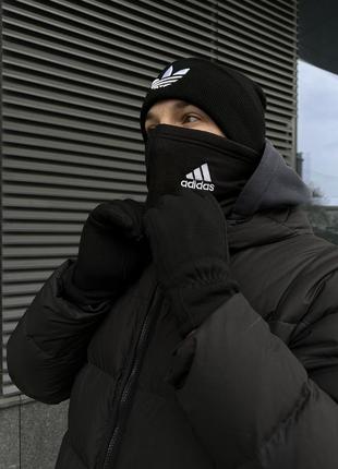 Мужской зимний комплект 3в1 adidas шапка + перчатки + баф до -25*с черный адидас (b)