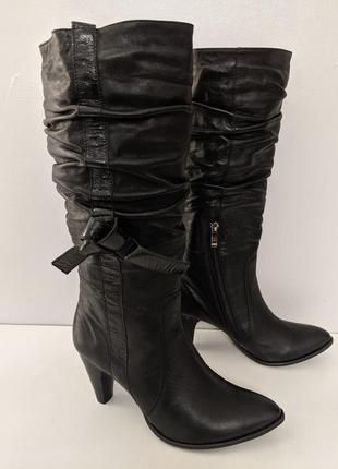 Женские кожаные сапоги на каблуке 39 размер4 фото