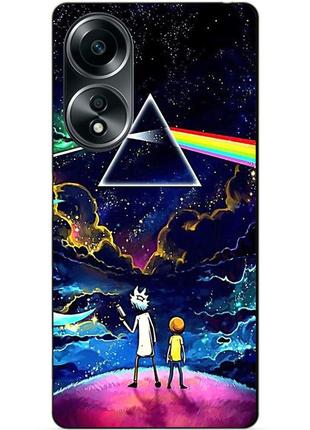 Силиконовый бампер чехол для oppo a58 с рисунком rick and morty рик и морти