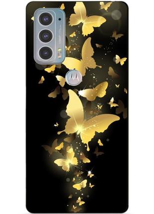 Силиконовый чехол бампер для motorola edge 20 с рисунком золотые бабочки  мотыльки