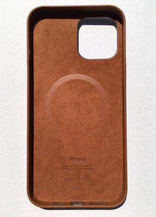 Оригинальный кожаный чехол apple leather case magsafe mhkl3zm/a для iphone 12 pro max (6.7") saddle brown8 фото