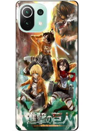 Силиконовый чехол бампер для xiaomi mi 11 lite с рисунком  атака на титанов attack on titan