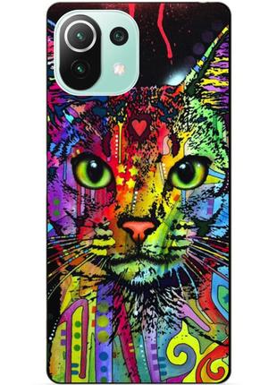 Силиконовый чехол бампер для xiaomi mi 11 lite с рисунком неоновый кот