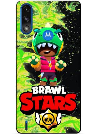 Силиконовый чехол бампер для motorola moto e7i power с героем бравл леон динозавр