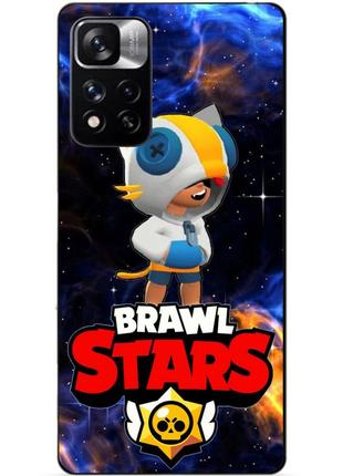 Силиконовый чехол бампер для xiaomi redmi note 11 pro plus 5g с героем космический бравл леон кот