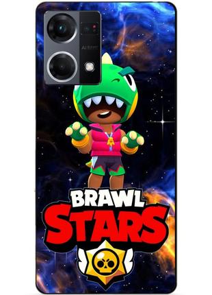 Силиконовый чехол бампер для oppo reno 7 с героем космический бравл леон динозавр