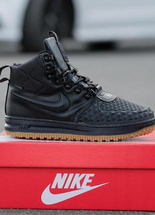 Зимові кросівки nike lunar force 1 duckboot 17 black orange / найк лунар форс 1 дакбут 17 чорні хутро1 фото