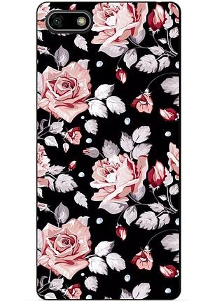 Силиконовый бампер чехол для huawei y5 prime 2018 с рисунком розы на черном фоне