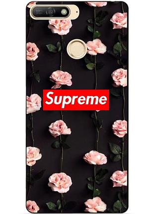 Чохол силіконовий бампер для huawei y6 prime 2018 з малюнком supreme на квітах