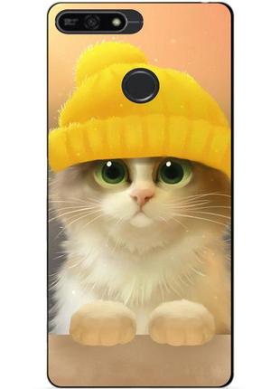 Чехол силиконовый бампер для huawei honor 7a pro с рисунком котик в шапке