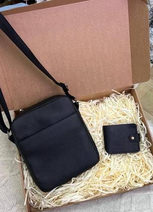 Подарунковий набір luxury box 4 зі шкіри: чоловіча сумка + гаманець