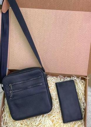 Подарунковий набір luxury box 8 зі шкіри: чоловіча сумка + гаманець-клатч