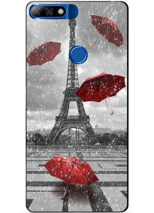 Чехол силиконовый бампер для huawei y7 prime 2018 с рисунком дождь в париже