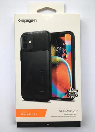 Чохол протиударний із підставкою spigen slim armor acs01545 для iphone 12 mini (5.4") black5 фото