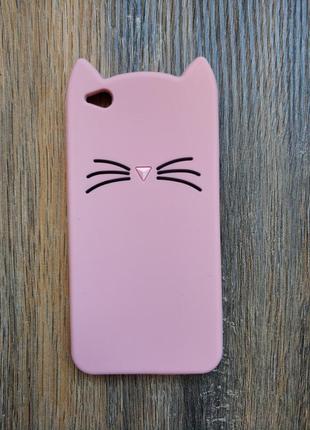 Объемный 3d силиконовый чехол для xiaomi redmi go усатый кот розовый