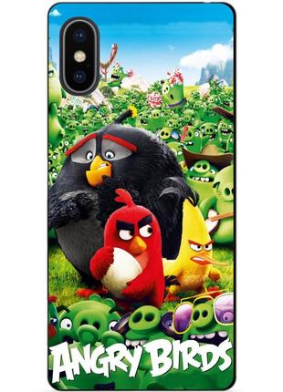 Силиконовый чехол бампер для iphone xs max с рисунком angry birds энгри бердс