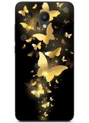 Силиконовый бампер чехол для meizu m6 с рисунком золотые бабочки