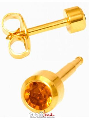 Сережки caflon топаз у золотій оправі 3 мм (стерильні) (арт. yb11r)