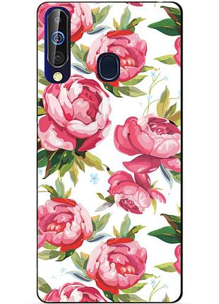 Чехол силиконовый для samsung a60 с рисунком пионы