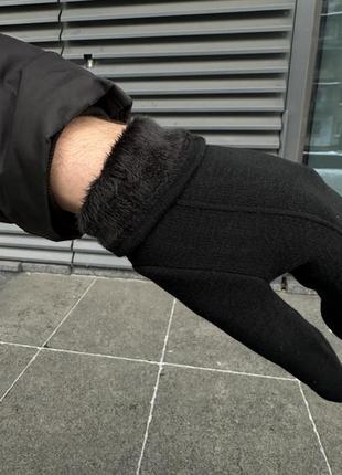 Мужские зимние перчатки черные до -20*с с мехом сенсорные (b)4 фото