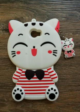 Об'ємний 3d силіконовий чохол для huawei y5ii y5 ii кішечка в смужку біла