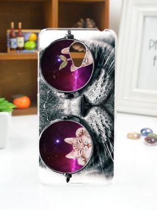 Чехол силиконовый бампер для meizu m3e с рисунком кот в очках