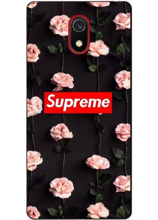 Силиконовый бампер чехол для xiaomi redmi 8a с рисунком supreme на розах