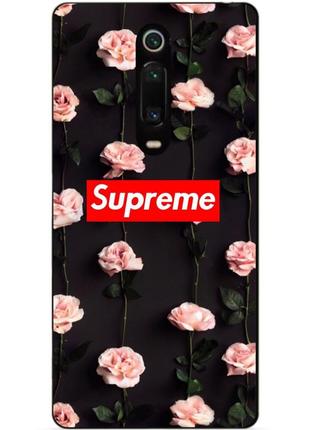 Чехол силиконовый для xiaomi mi 9t pro/k20/mi 9t pro/k20 pro с рисунком supreme на розах