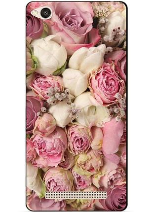 Бампер силиконовый чехол для xiaomi redmi 4a с рисунком розовые пионы