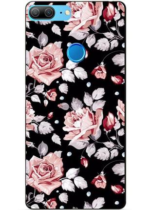 Чохол силіконовий для huawei mi 9 lite з малюнком троянди на чорному тлі