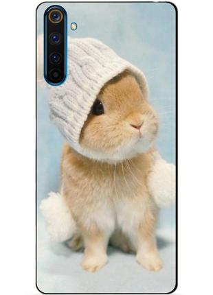 Силиконовый чехол бампер для realme 6 pro с рисунком зайчик в шапке