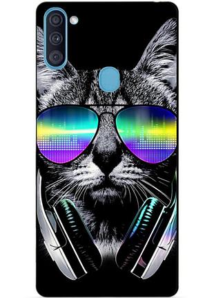 Силиконовый бампер чехол для samsung a11 с рисунком музыкальный кот