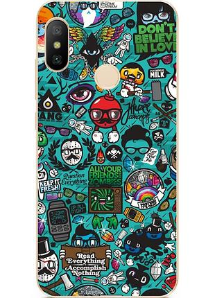 Бампер силиконовый для xiaomi redmi note 6 pro с рисунком стикеры