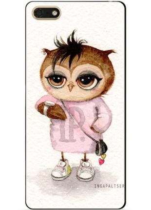 Бампер силиконовый чехол для huawei honor 7a с рисунком сова с часами