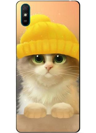 Силиконовый бампер чехол для xiaomi redmi 9a с рисунком  кот в шапке