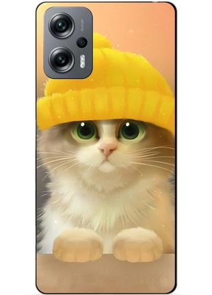 Силиконовый бампер чехол для xiaomi poco x4 gt с рисунком котик в шапке