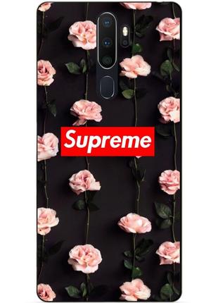 Силіконовий бампер чохол для oppo a5 2020 з малюнком supreme на трояндах