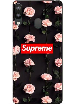 Силіконовий чохол для samsung m20 з малюнком supreme на трояндах