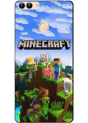 Силиконовый бампер чехол для huawei p smart с рисунком minecraft