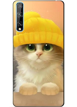 Силиконовый чехол бампер для huawei p smart s с рисунком котик в шапке