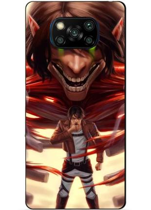 Силиконовый бампер чехол для xiaomi poco x3 с аниме attack on titan