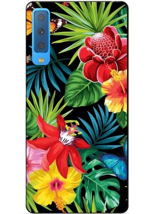 Бампер силиконовый для samsung a7 2018 galaxy a750 с рисунком райские цветы