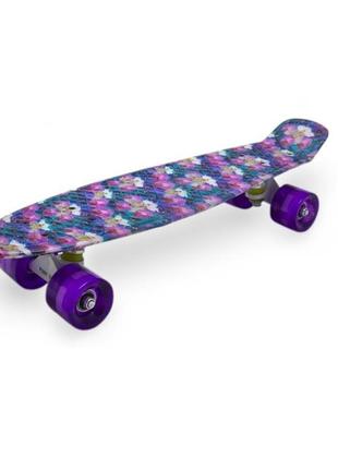 Penny board scale sports принт фиолет.цветы) со светящимися колесами