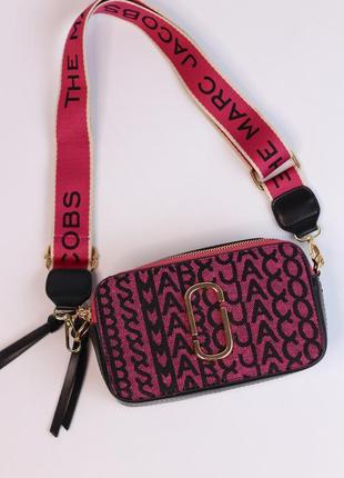 Женская сумка marc jacobs logo crimson/black, женская сумка, марк джейкобс малинового/черного цвета