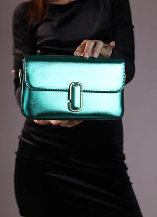 Женская сумка marc jacobs shoulder green metallic, женская сумка, марк джейкобс, цвет зеленый металлик3 фото