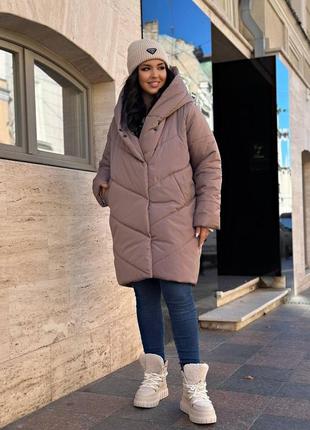 Куртка тепла зима женская с капюшоном 48+7 фото