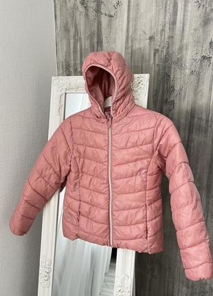 Стеганая куртка перламутровая розовая куртка короткая демисезонная куртка для девочки 8-10р3 фото