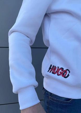 Утеплений худі hugo boss white худак хьюго босс на флісі худи бос3 фото