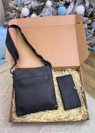 Подарочный набор luxury box 2 из кожи: мужская сумка + кошелек-клатч2 фото